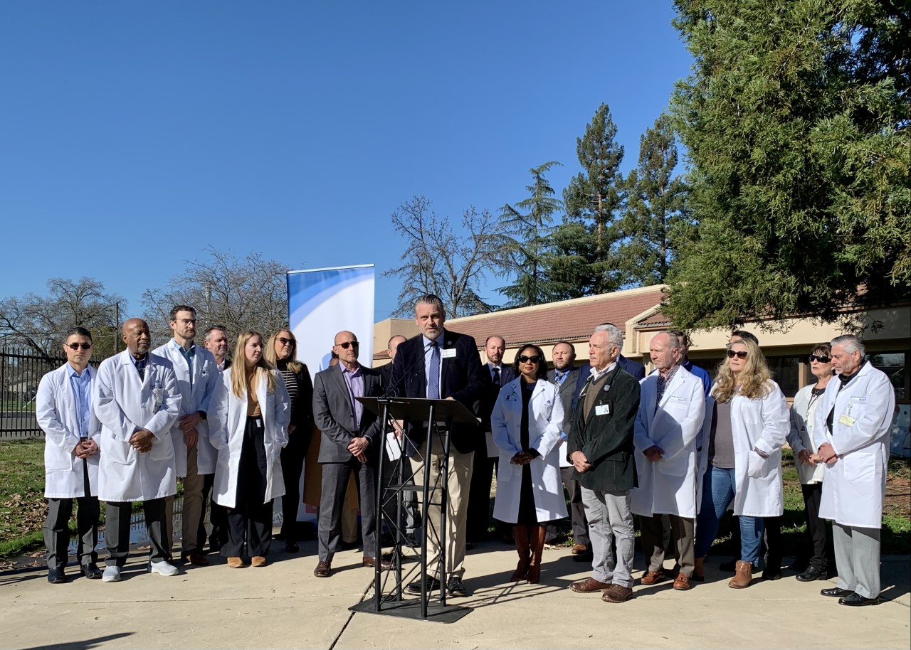 Jonathan Porteus, CEO of WellSpace Health, speaks at the joint press conference with UCDH on January 20, 2023